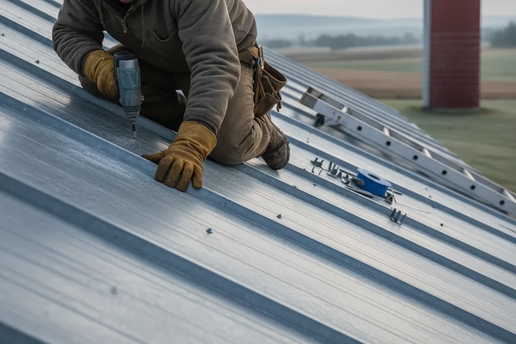 Metal Roof During Installation